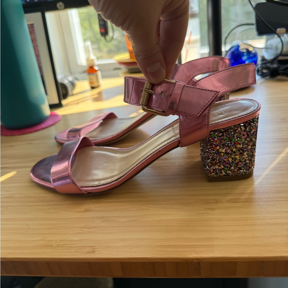 J. Crew Pink Glitter Block Heel Sandals